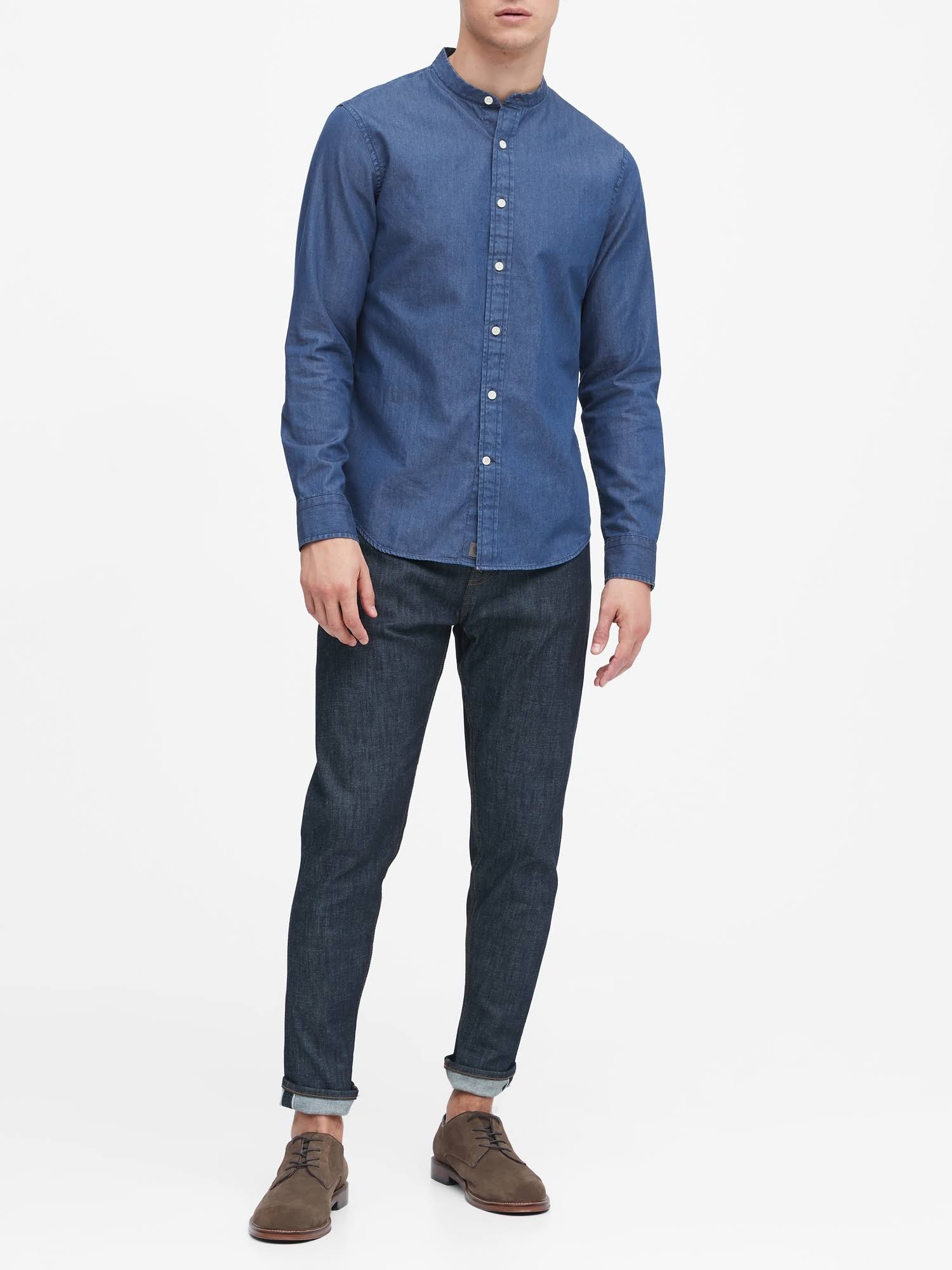 Banana Republic Men's Untucked Slim-Fit Chambray Shirt Denim Size S