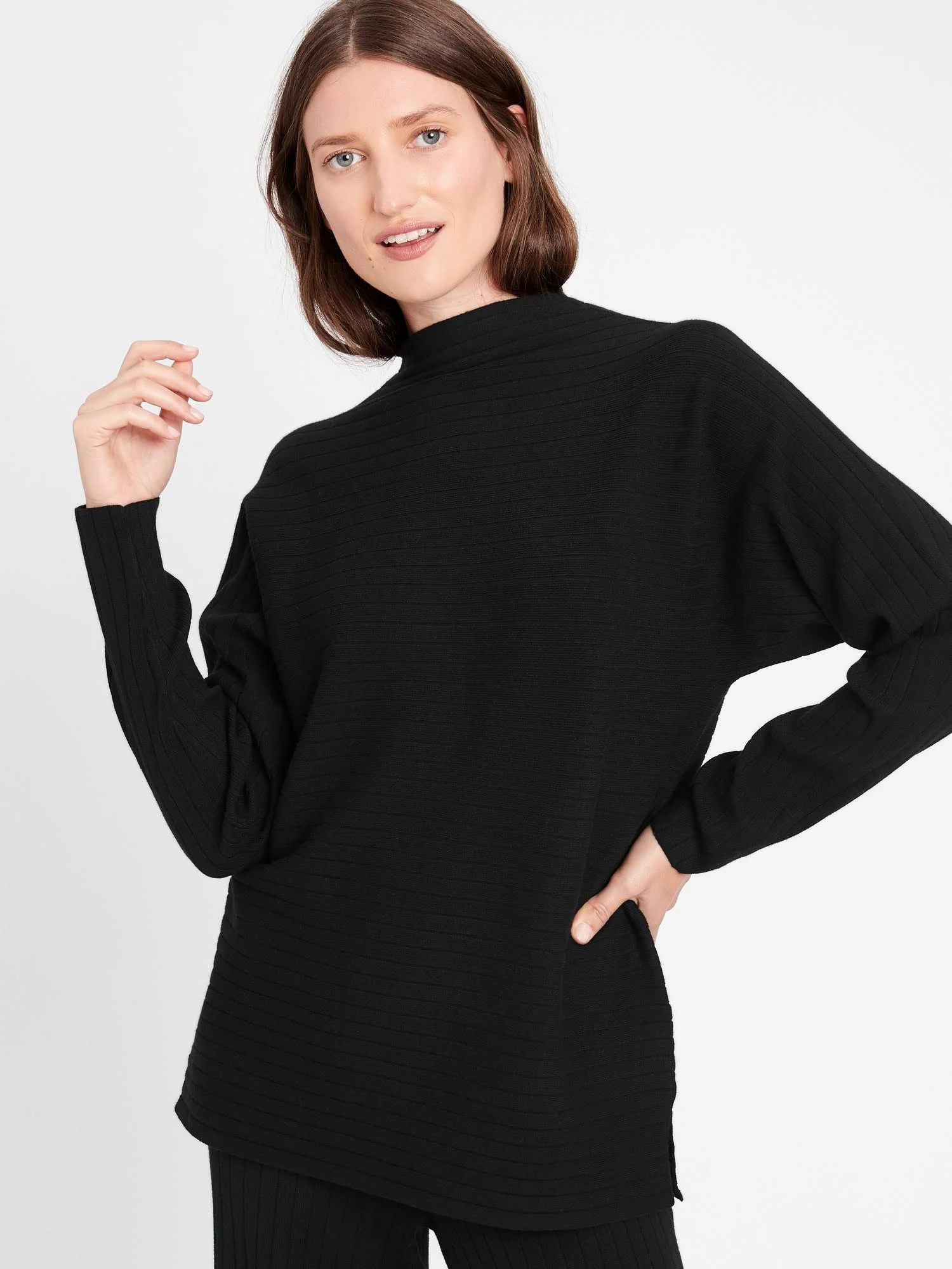 Banana Republic Women's Ribbed Funnel-Neck Sweater Black Size S