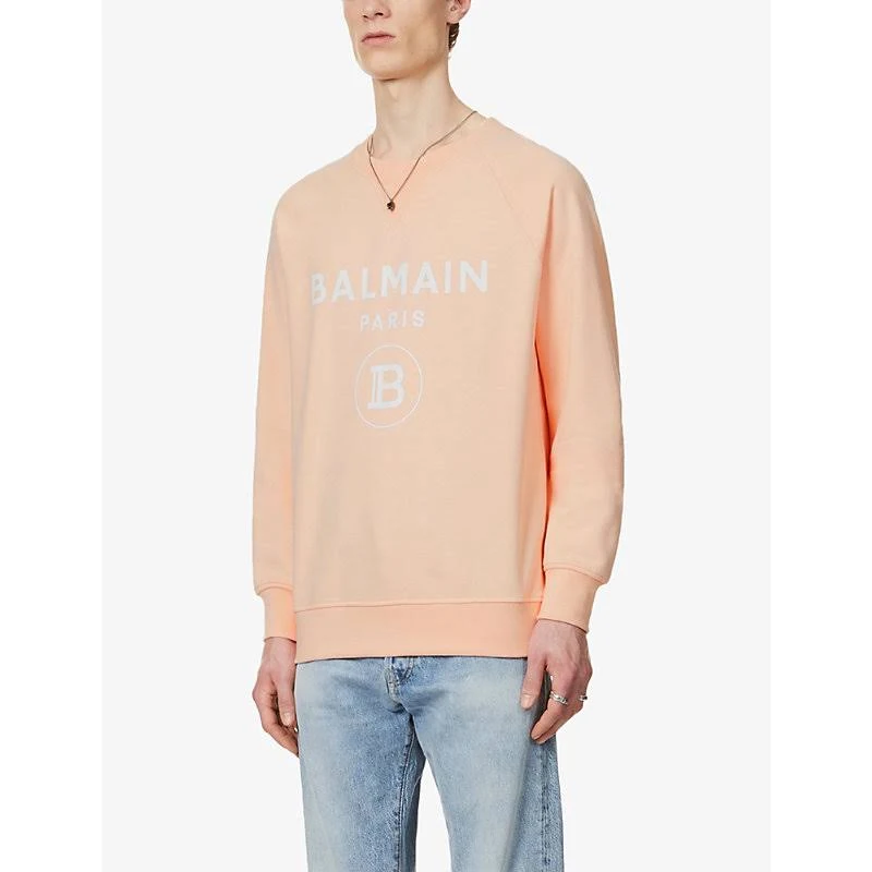 Balmain | Men Logo Print Cotton Jersey Sweatshirt Orange XL