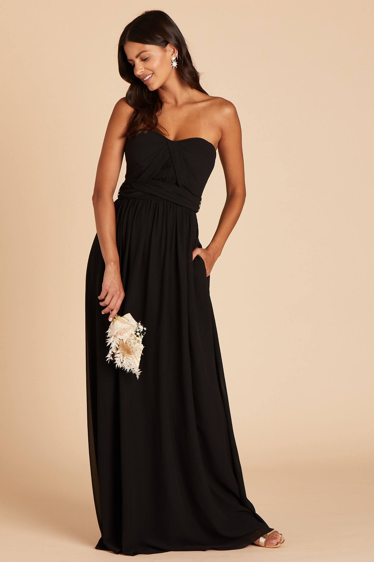Birdy Grey Grace Convertible Chiffon Bridesmaid Dress in Black XXL / Black