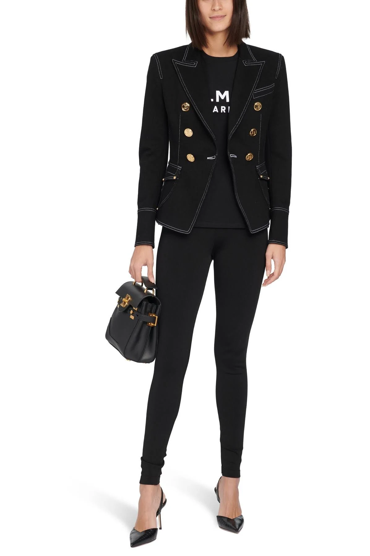 Balmain - Logo Buttoned T-Shirt, Women , Black