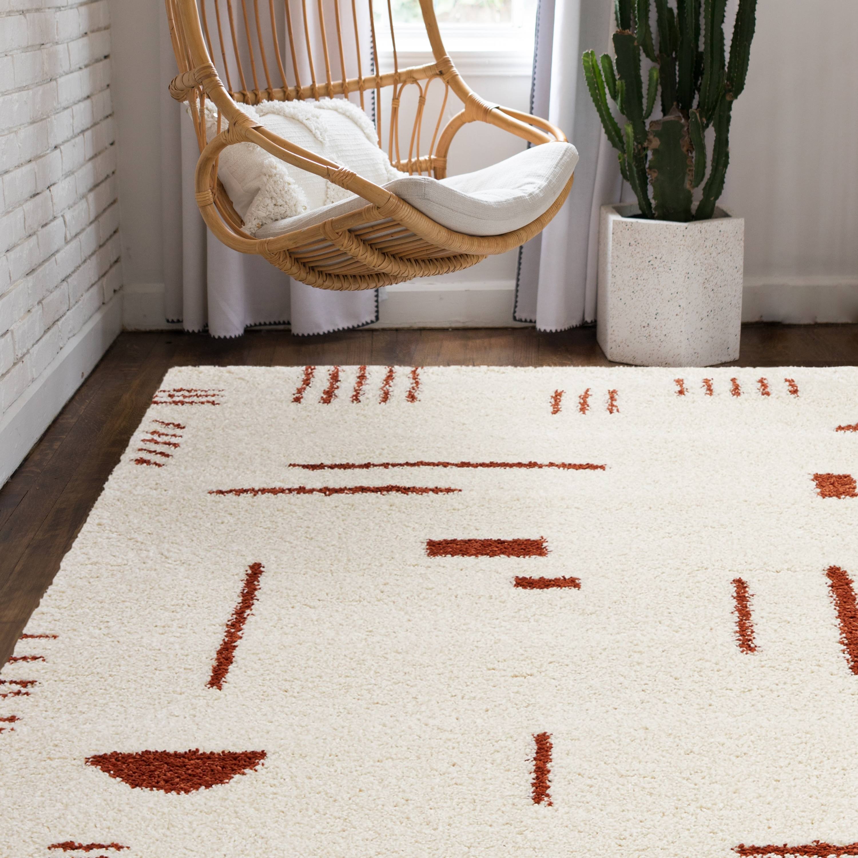 Carson Carrington Islinge Tribal Moroccan Shag Area Rug - 6&7x22 x 9& - White/Rust