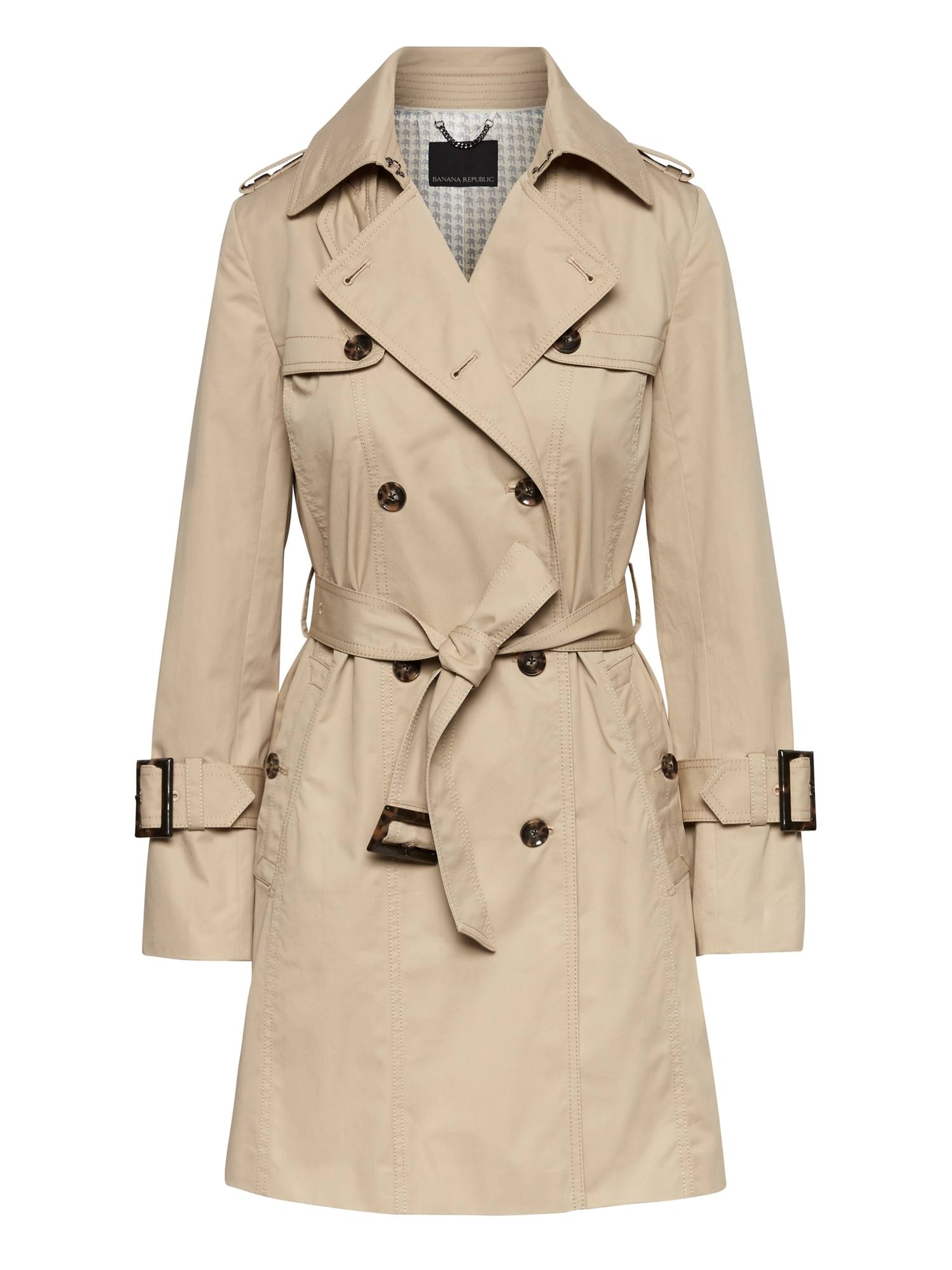 Banana Republic Women's Water-Resistant Classic Trench Coat Golden Beige with Elephant Print Lining Size L