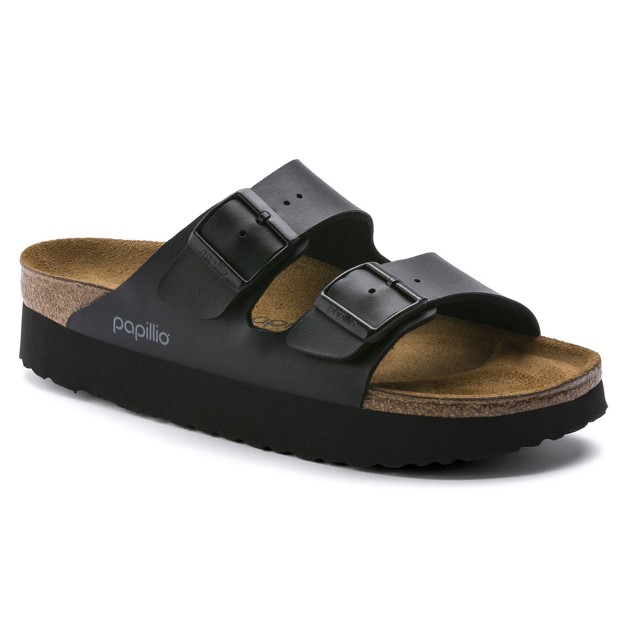 Birkenstock Arizona Birko-Flor Black Platform Two-Strap Sandals
