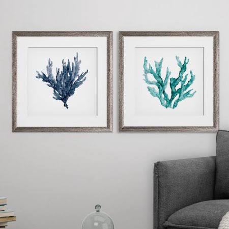 &Sea Coral& 2 Piece Picture Frame Print Set Frame Color: Brown Framed