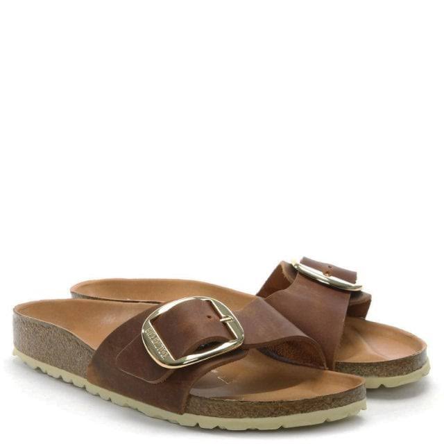 Birkenstock Madrid Big Buckle Oiled Leather Narrow Sandals - Cognac