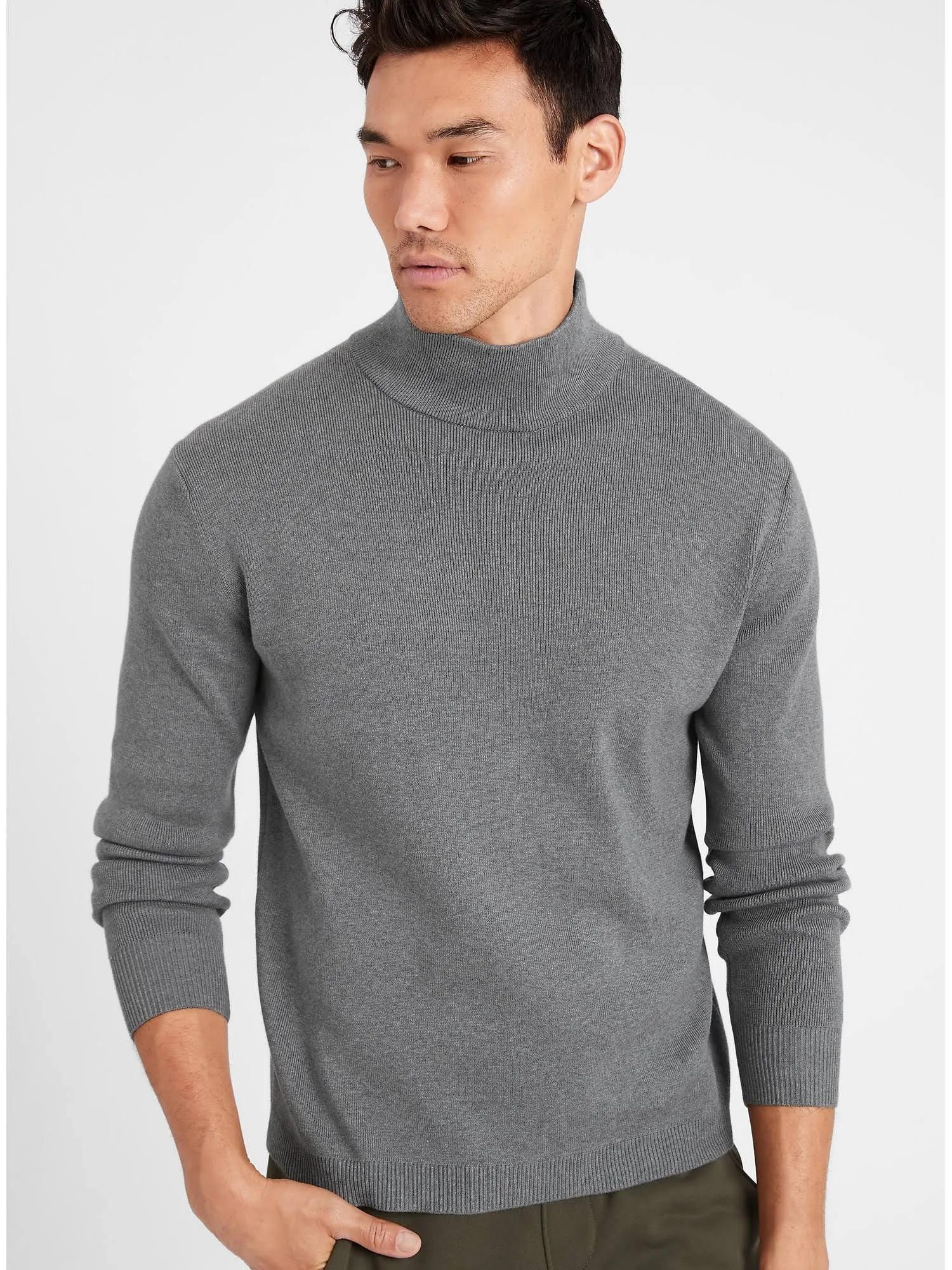 Banana Republic Men's Supima Mock-Neck Sweater Charcoal Gray Size L