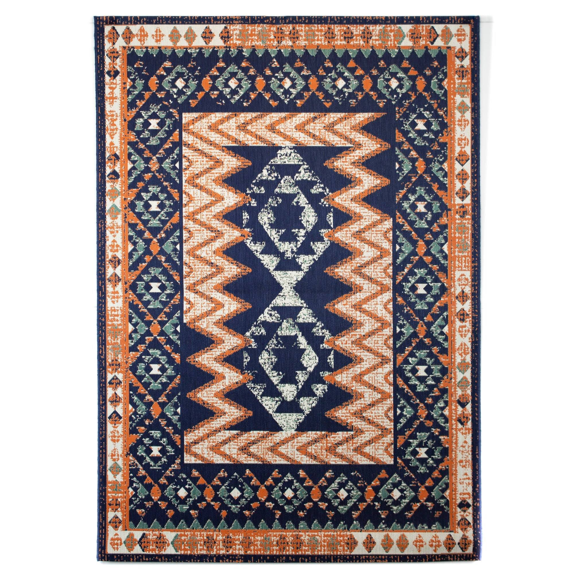 Augusto Border Indoor/Outdoor Area Rug - 2& x 7& Runner - Dark Blue