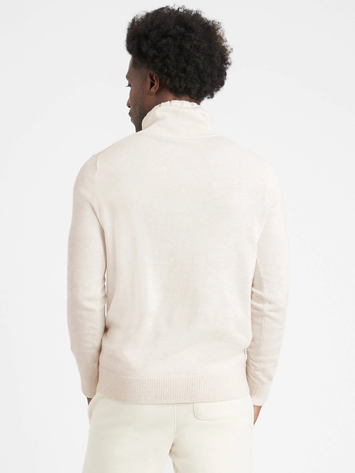 Banana Republic Men's Organic Cotton Funnel-Neck Sweater Transition Cream White Size S