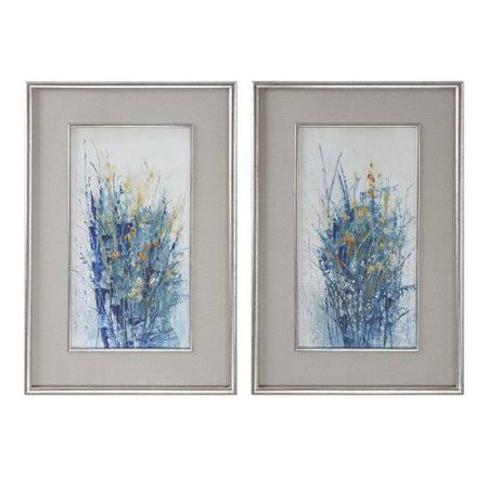 &Indigo Florals& 2 Piece Picture Frame Print Set