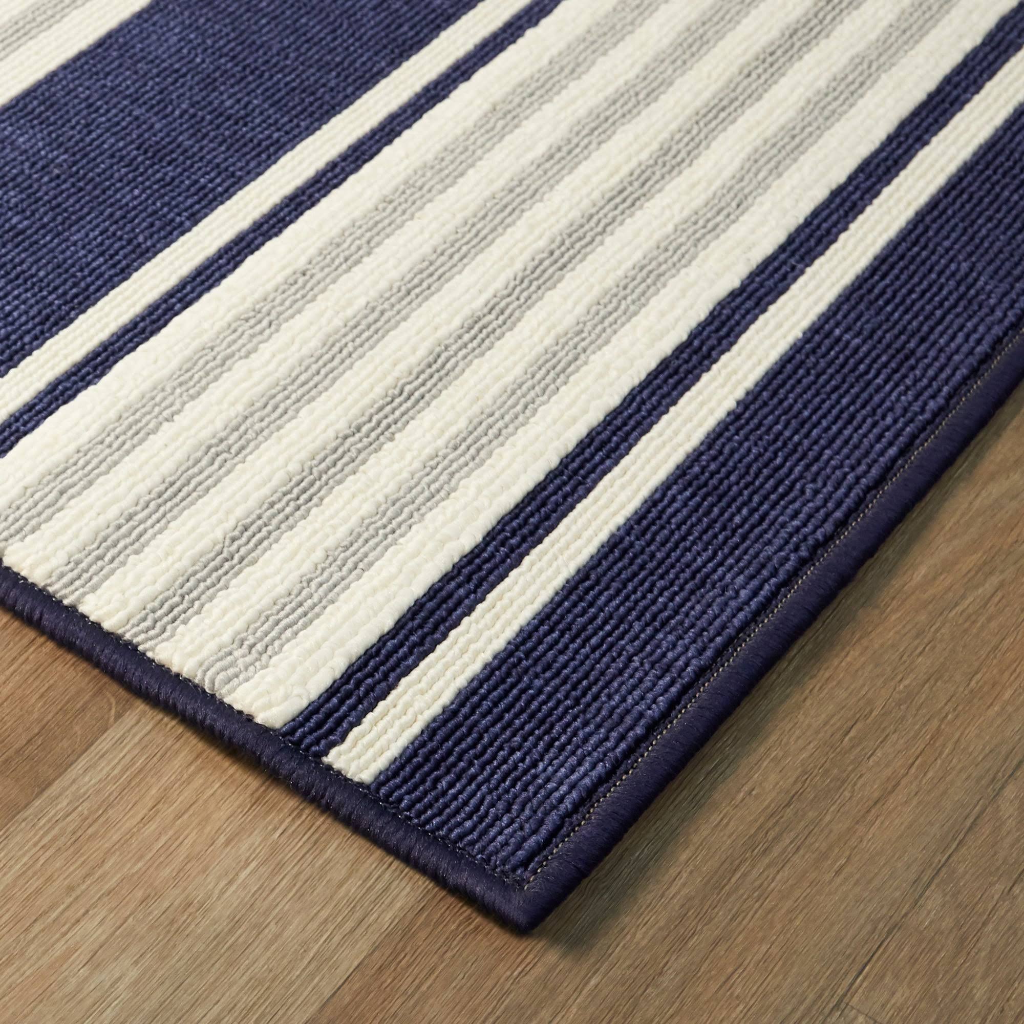 Hampton Bay Stripes Navy/White 8 ft. x 10 ft. Indoor/Outdoor Area Rug, Blue