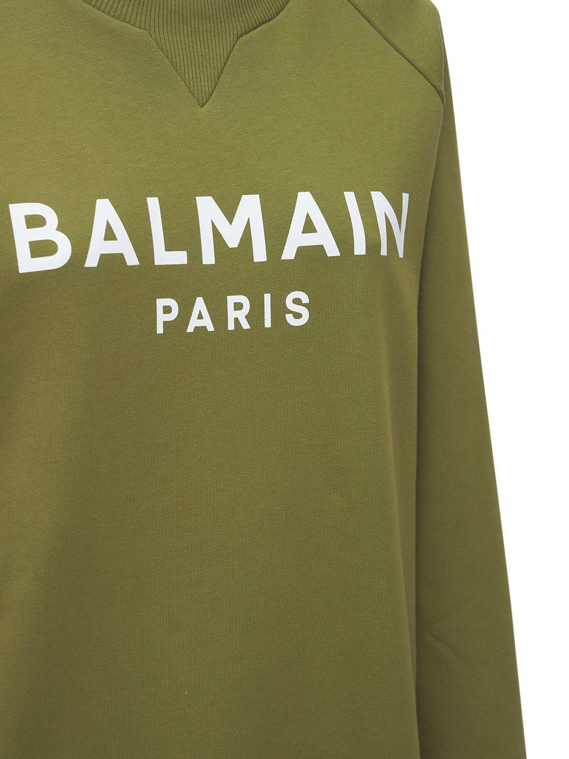 Balmain | Women Logo Printed Cotton Sweatshirt Green/White L