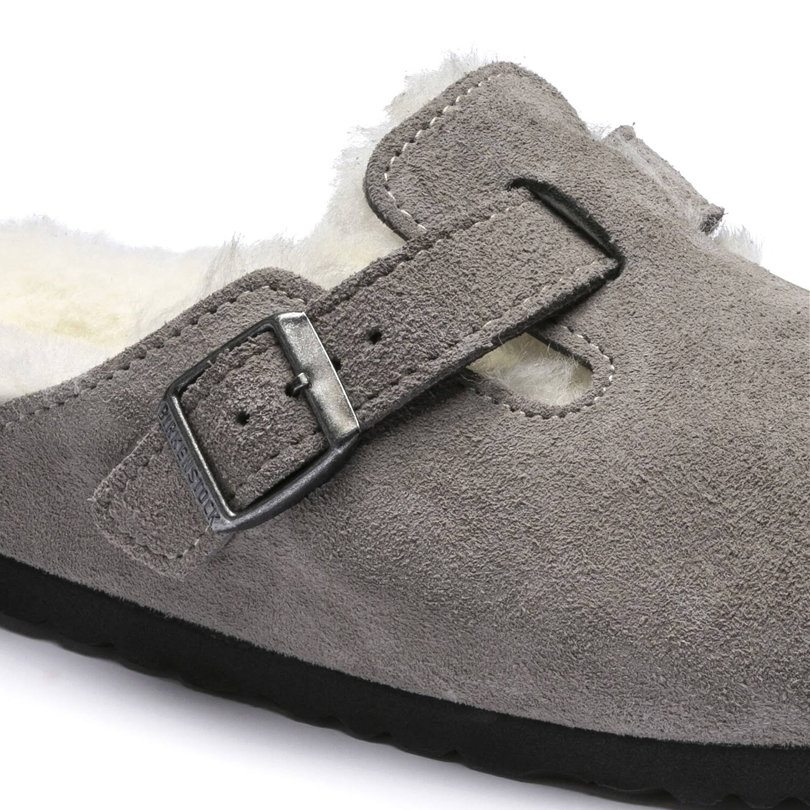 Birkenstock Boston Shearling Suede Leather Stone Coin Clogs