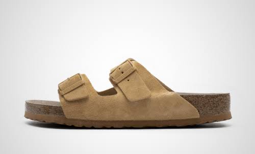Birkenstock Arizona Suede Leather Latte Cream Two-Strap Sandals
