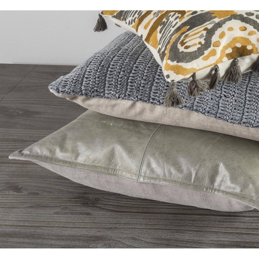 Kosas Home Cheyenne 100% Leather 22x22 Throw Pillow, Sandy Beige