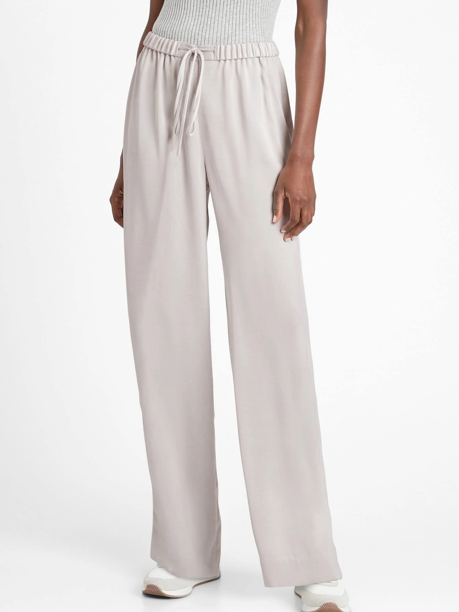 Banana Republic Women's Wide-Leg Satin Pull-On Pant Silver Gray Size XXL