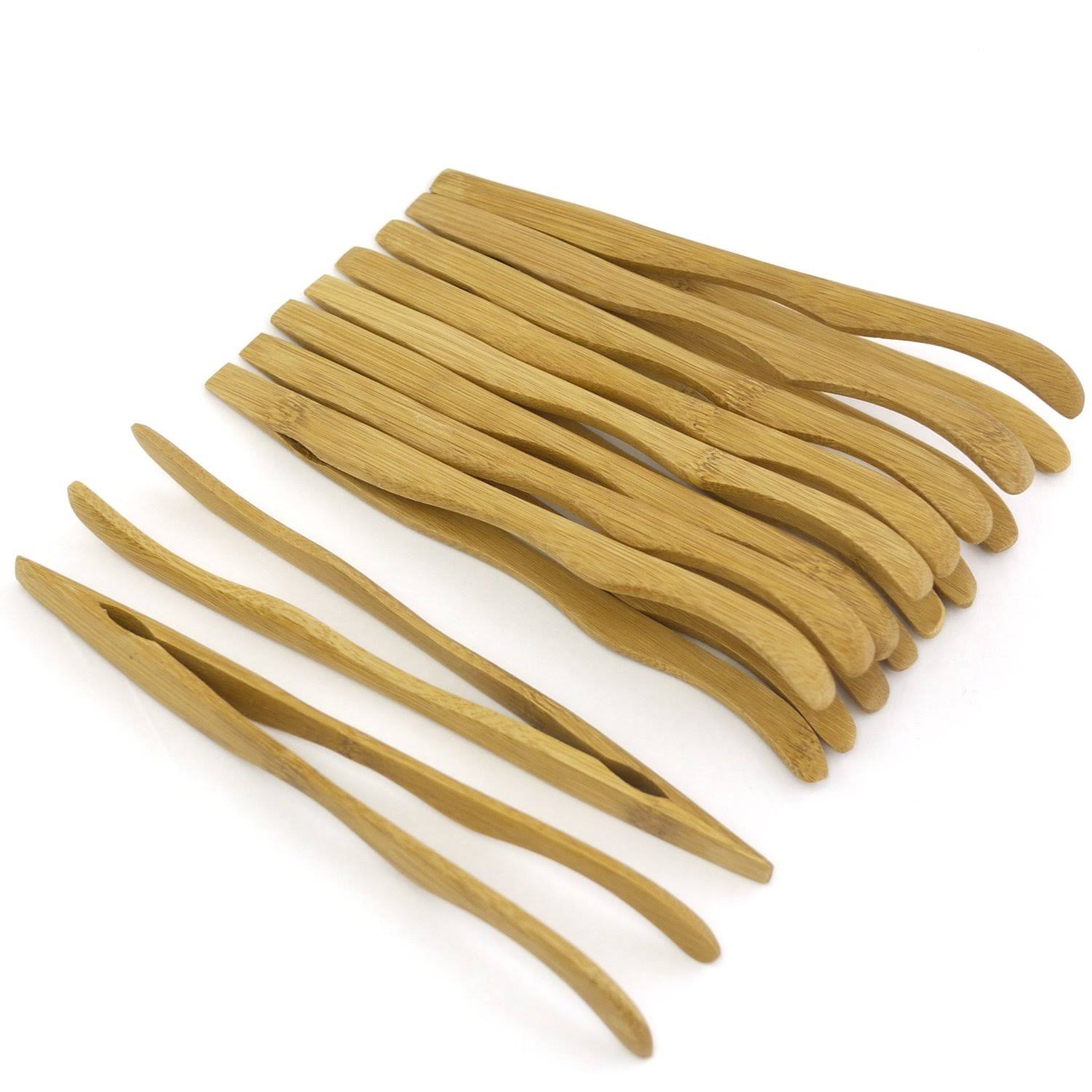 7x22 Reusable Bamboo Tongs, Curved Arms, Carbonized Brown - by BambooMN - 100 Pieces - Toast Tongs