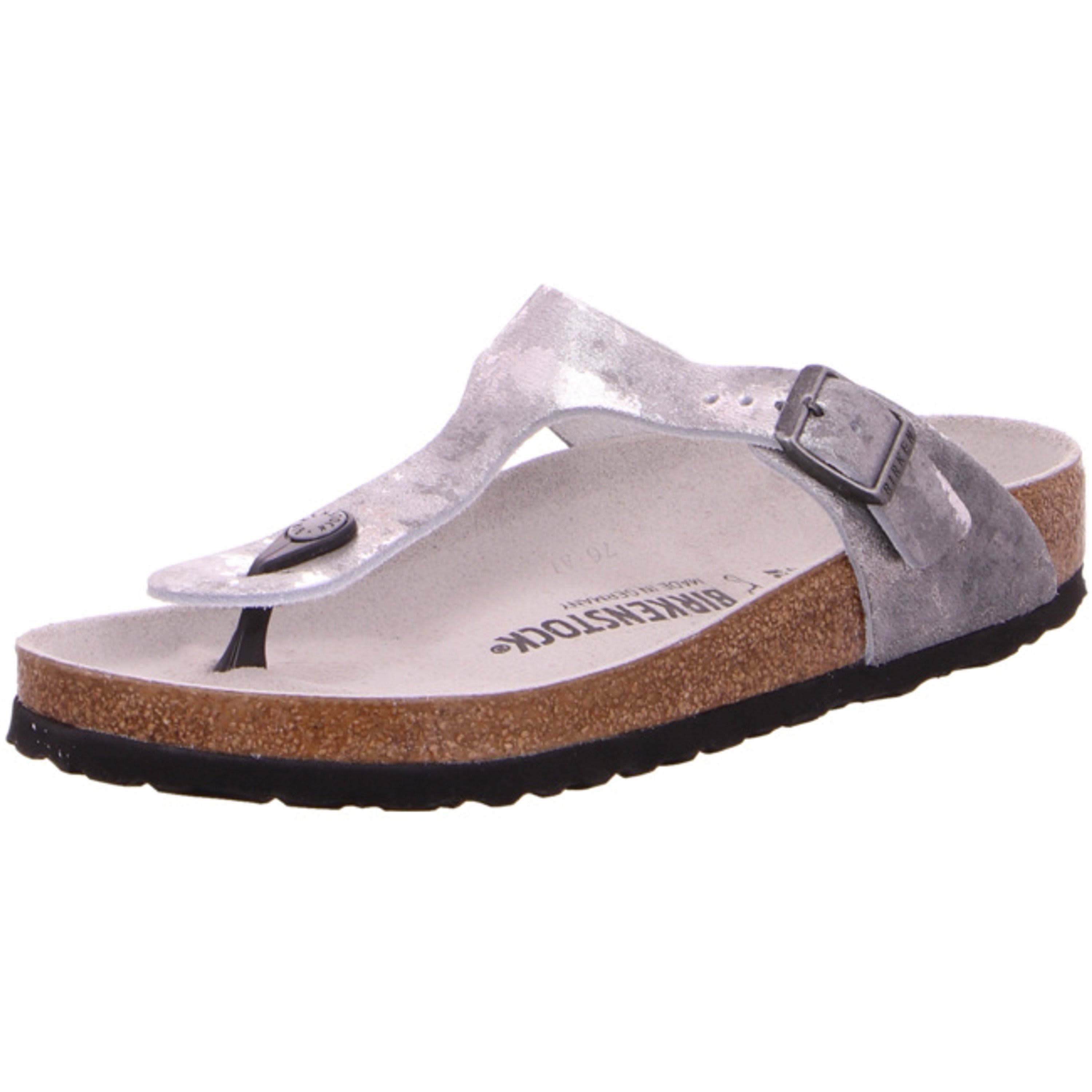 Birkenstock Gizeh Suede Leather Vintage Metallic Gray Silver Thong Sandals