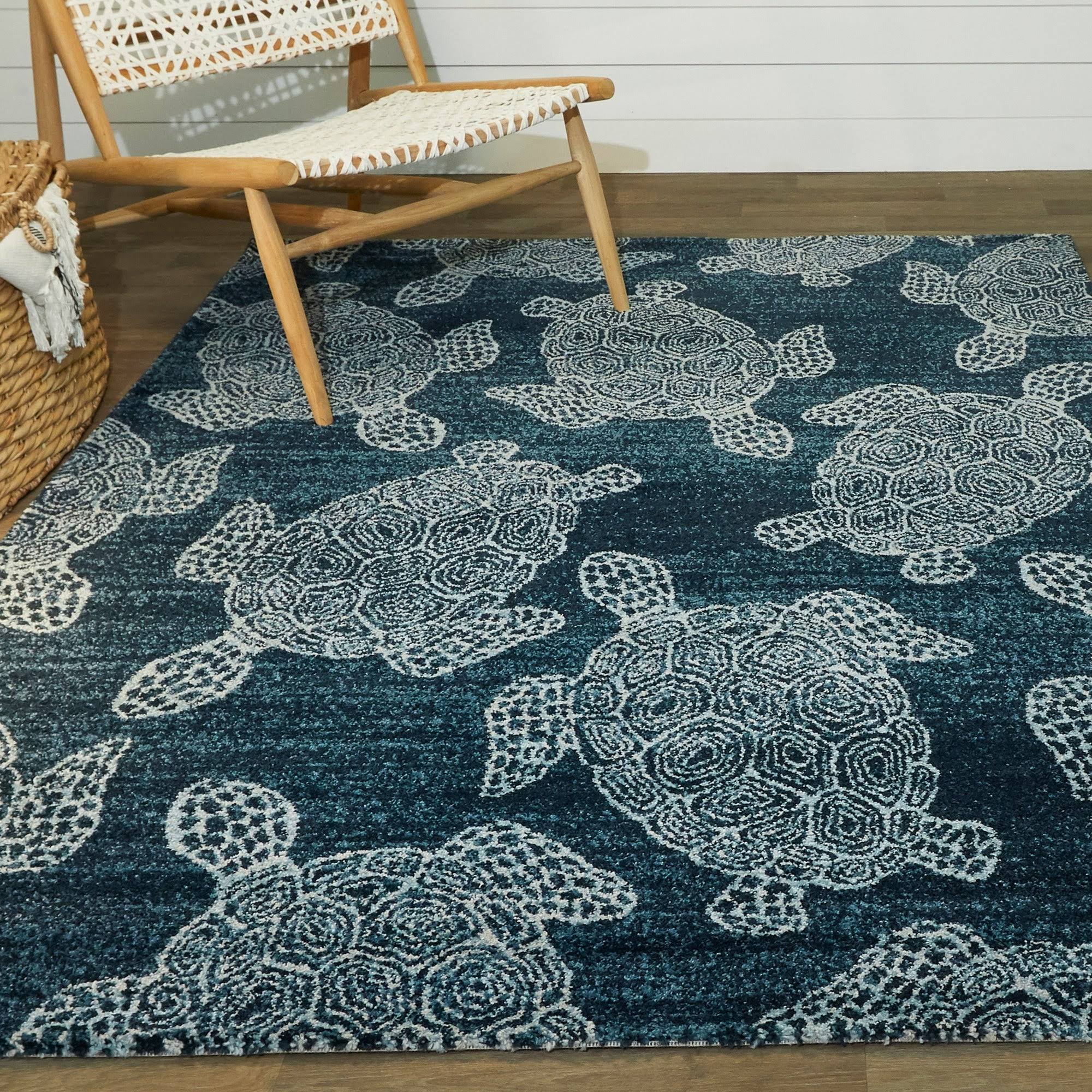 Folse Coastal Turtle Area Rug - Dark Blue - 7&10x22 x 10&