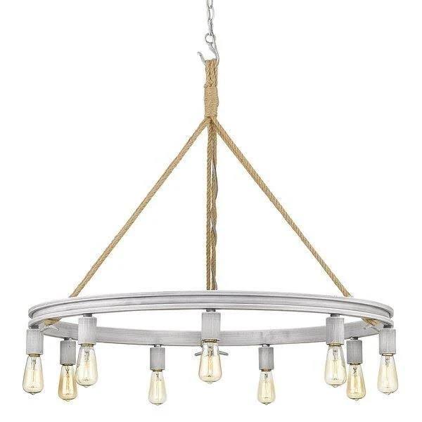 Longfellow 9 - Light Candle Style Wagon Wheel Chandelier with Rope Accents Finish: Gray Driftwood