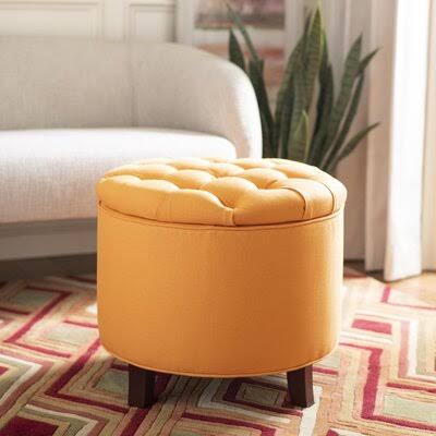 Maiden 20.8x22 Tufted Round Storage Ottoman Fabric: Tangerine