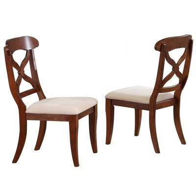Elick Upholstered Solid Wood Cross Back Side Chair Birch Lane Finish: Chestnut