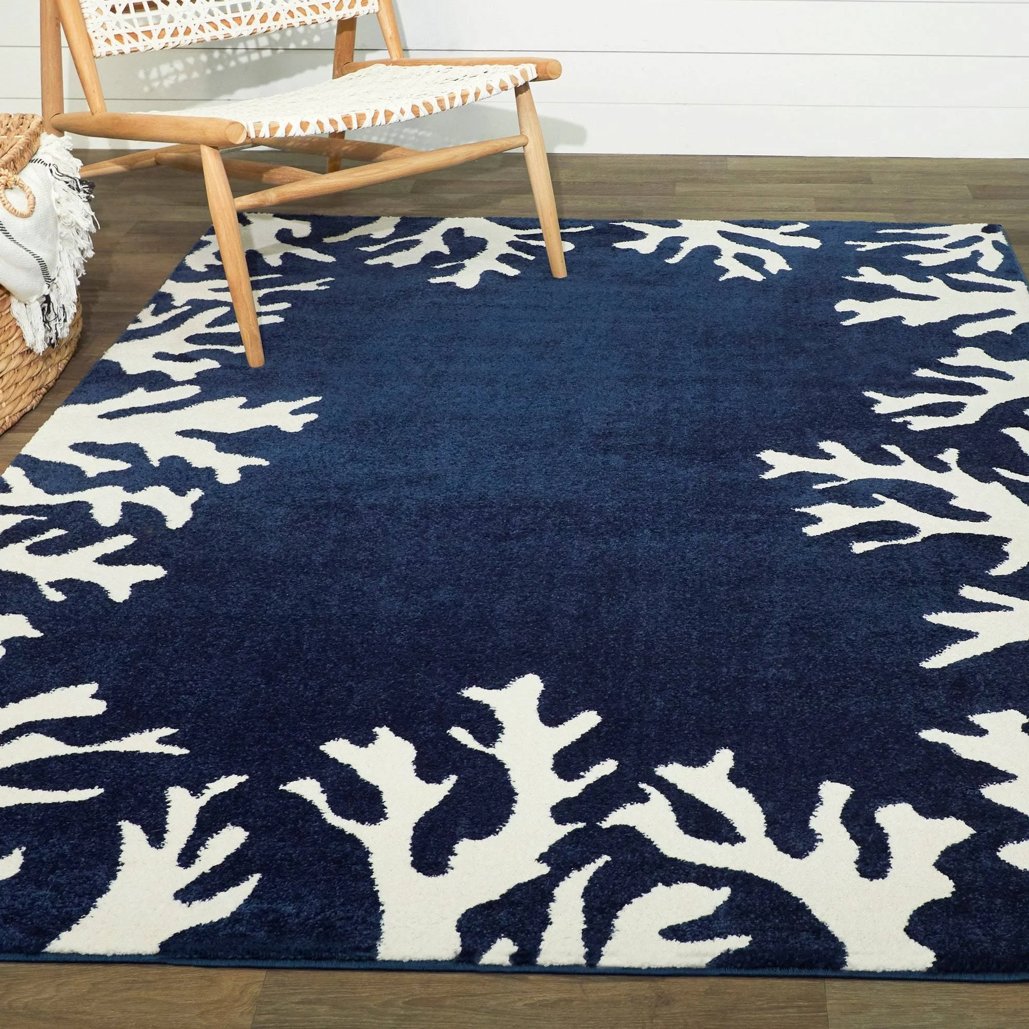 Balta Caswell Navy 5 ft. x 7 ft. Coastal Coral Area Rug, Blue