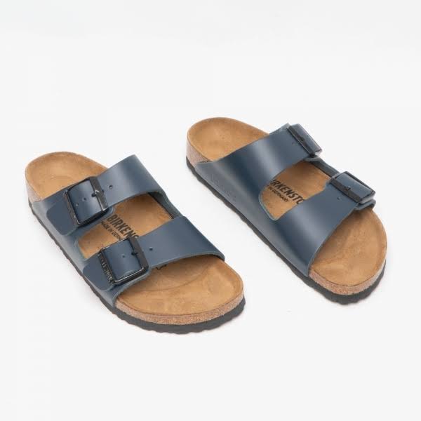 Birkenstock Arizona Natural Leather Blue Two-Strap Sandals