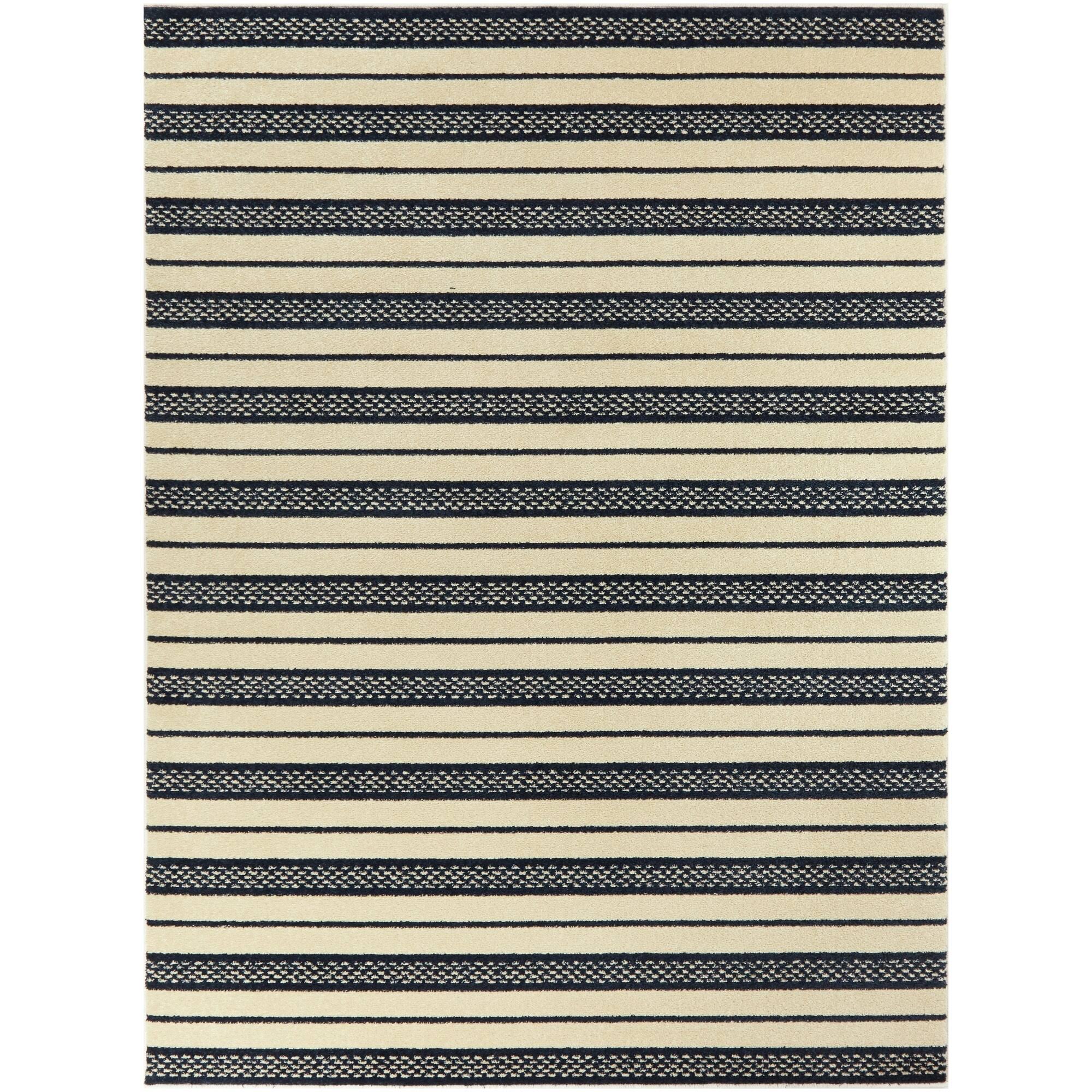 Balta Messina Cream/Navy 5 ft. x 7 ft. Striped Area Rug