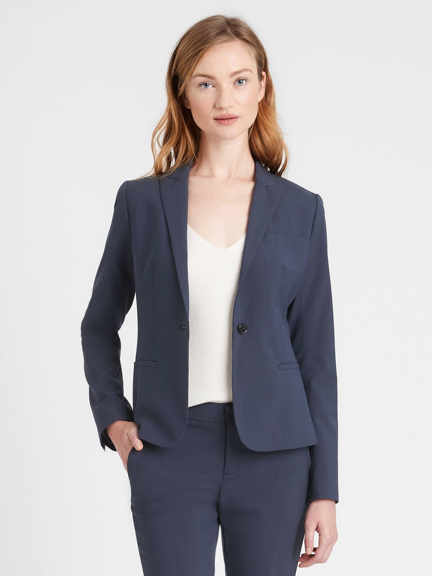Banana Republic Women's Petite Classic-Fit Washable Italian Wool-Blend Blazer Navy Petite Size 12