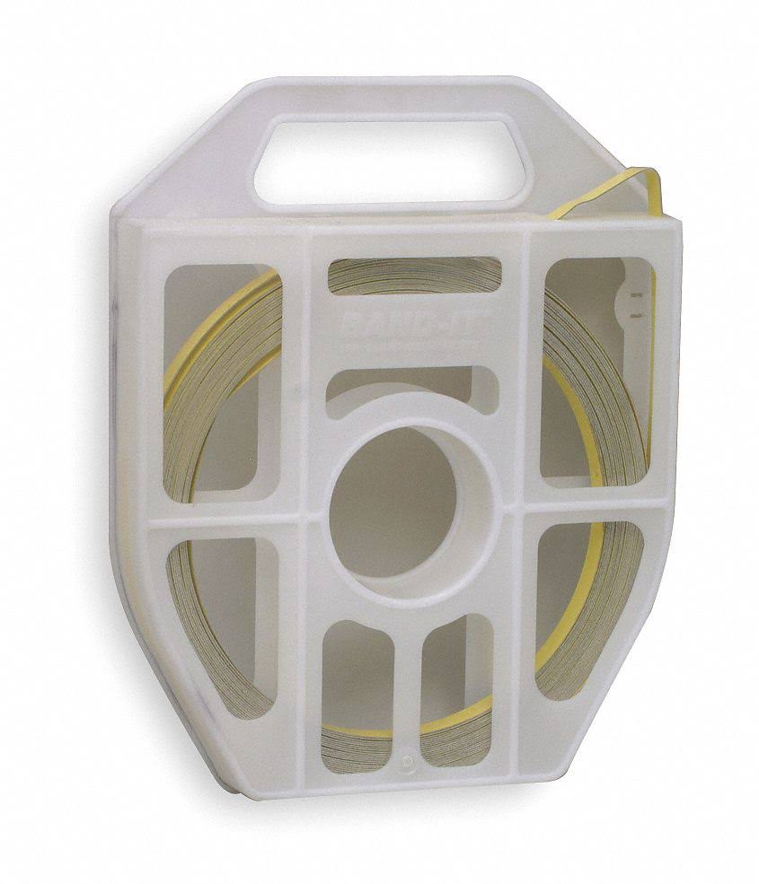 Band-It Stainless Steel Band, 200/300 Stainless Steel, Clear, Yellow, 1/2 in Strapping Width - GRC144-P300