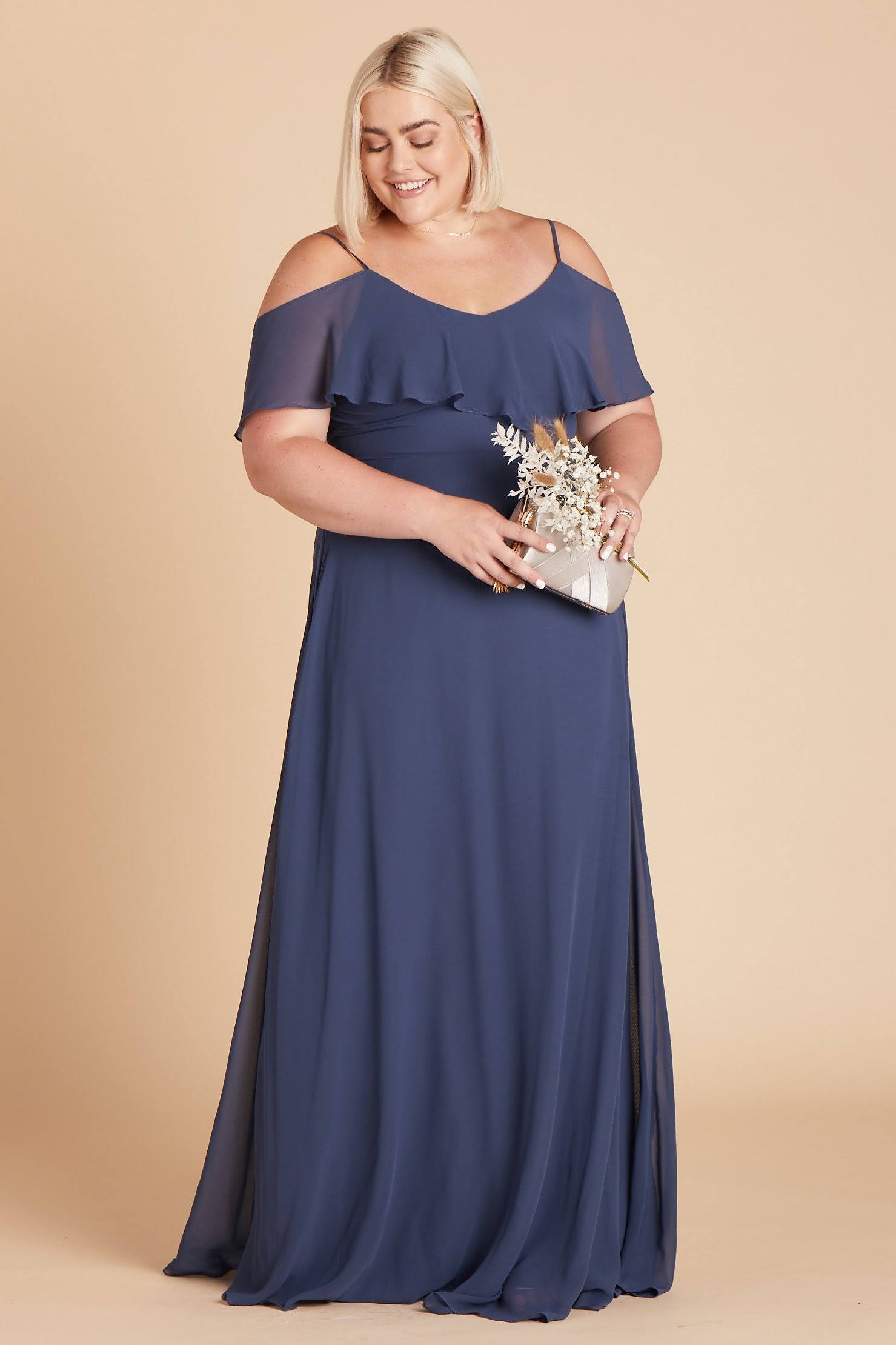 Birdy Grey Jane Plus Size Convertible Chiffon Bridesmaid Dress in Slate Blue 1x / Slate Blue / No Slit