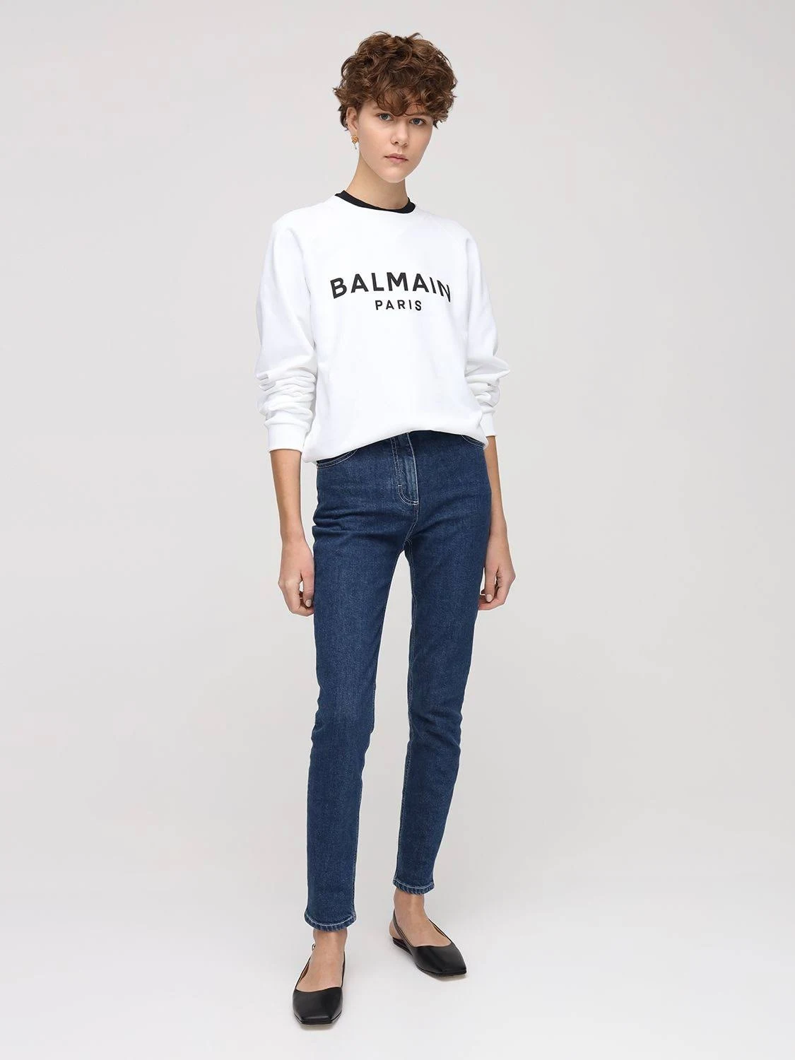 Balmain Sweatshirt with Logo Print M White,Black Cotton
