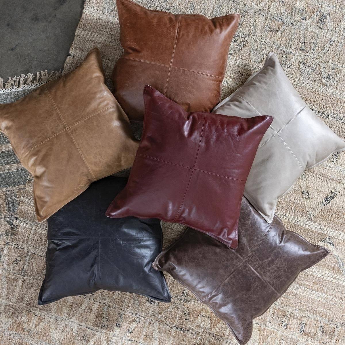 Strick & Bolton Lindi Leather 22-inch Throw Pillow (Brown)