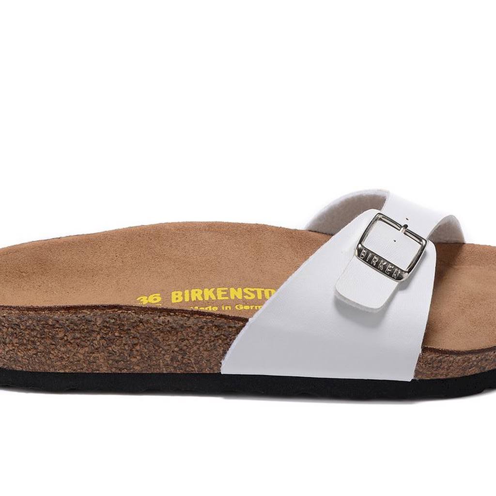 Birkenstock Adult Madrid Big Buckle White Birko-Flor Patent Slides