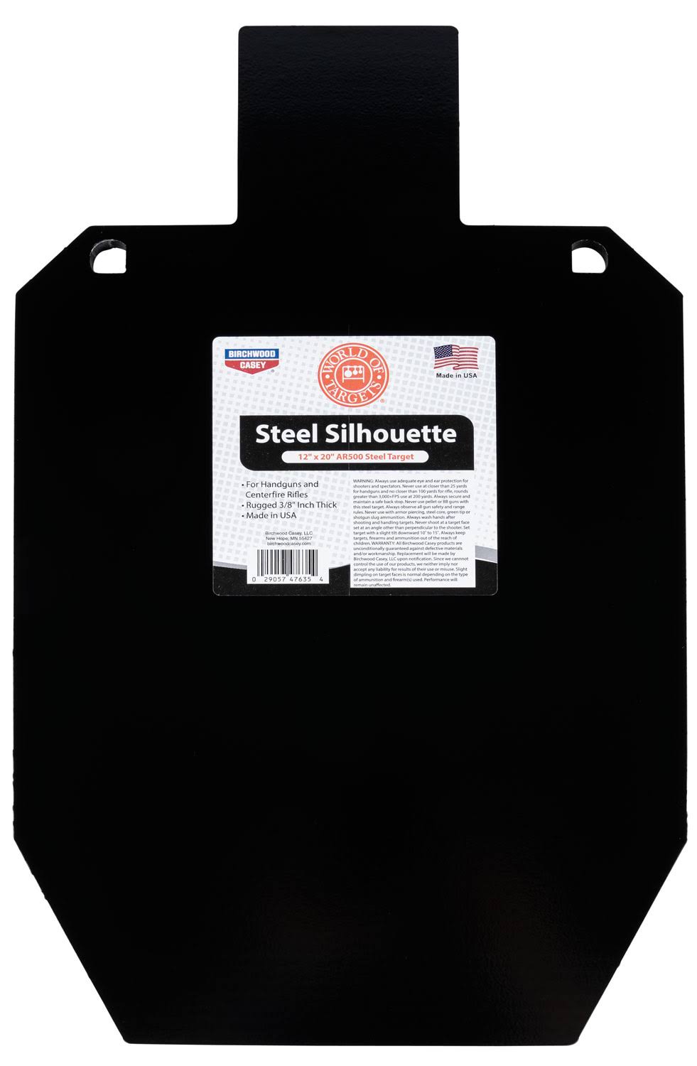 Birchwood Casey 47635 World of Targets AR500 Silhouette Black Steel