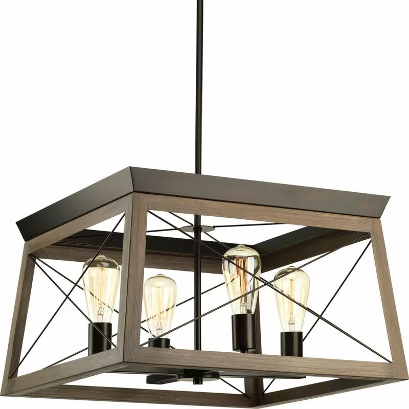 Delon 4 - Light Lantern Rectangle Chandelier Finish: Antique Bronze