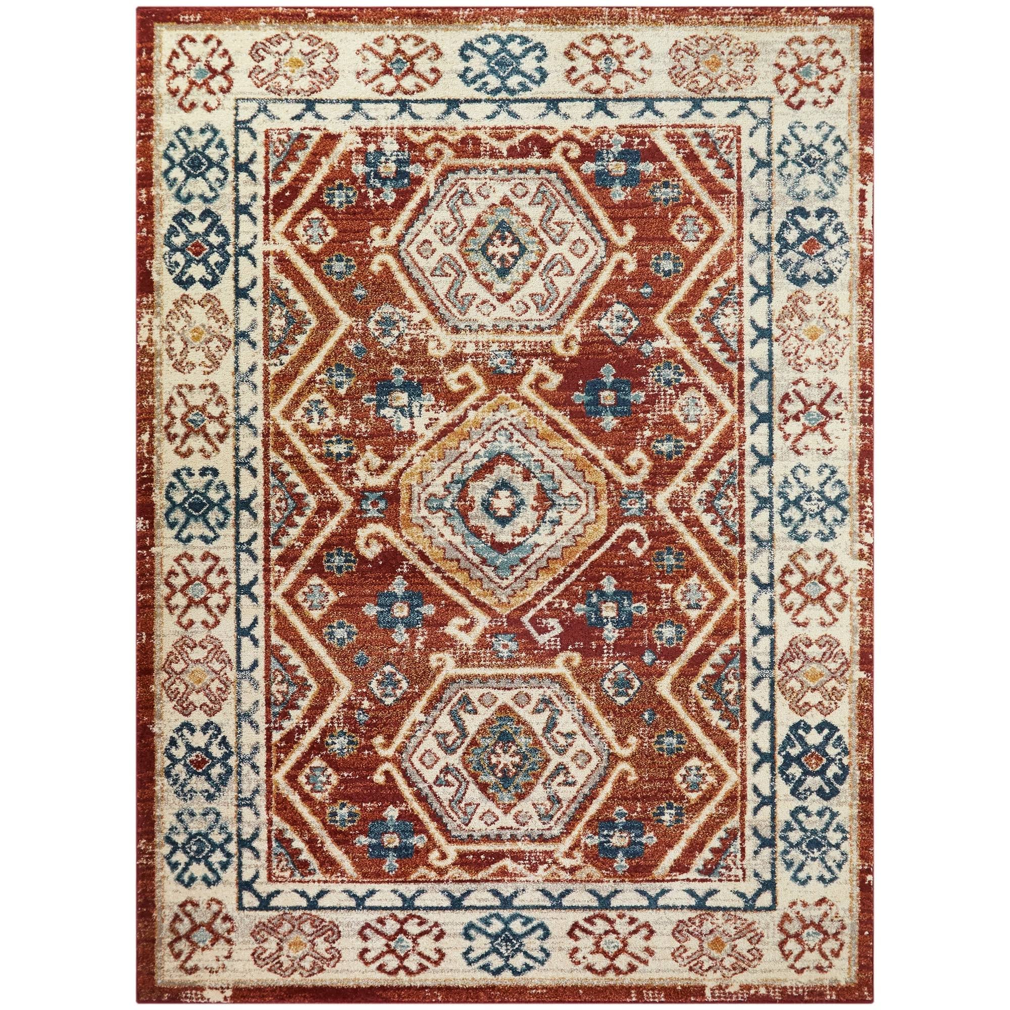 BALTA Reed Rust 5 ft. x 7 ft. Distressed Medallion Area Rug, Red