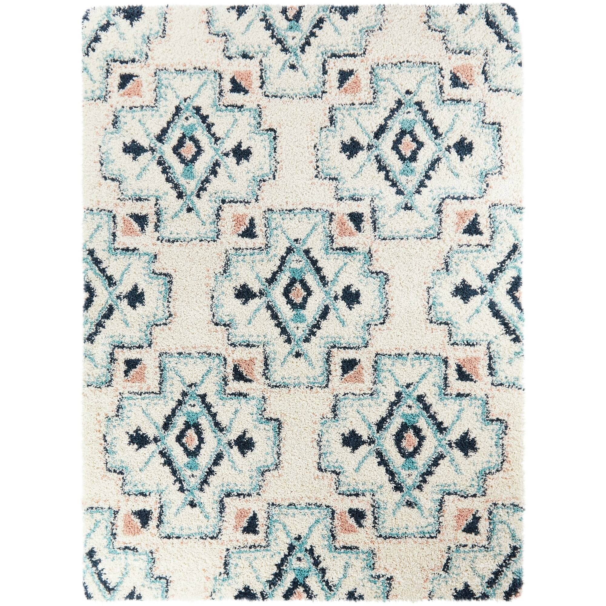 Amaru Geometric Shag Area Rug - 2&7x22 x 7& Runner - White