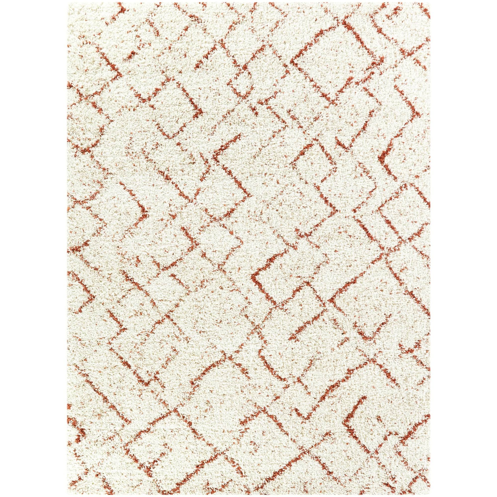 Albini Tribal Shag Area Rug - 5&3x22 x 7& - White/Orange