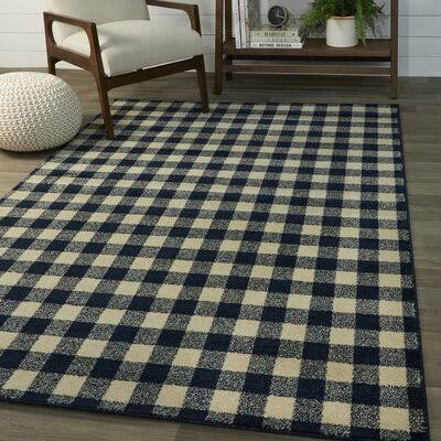 Sunrise Gingham Power Loom Navy/Beige Area Rug Sand & Stable Rug Size: Runner 2&7x22 x 7&