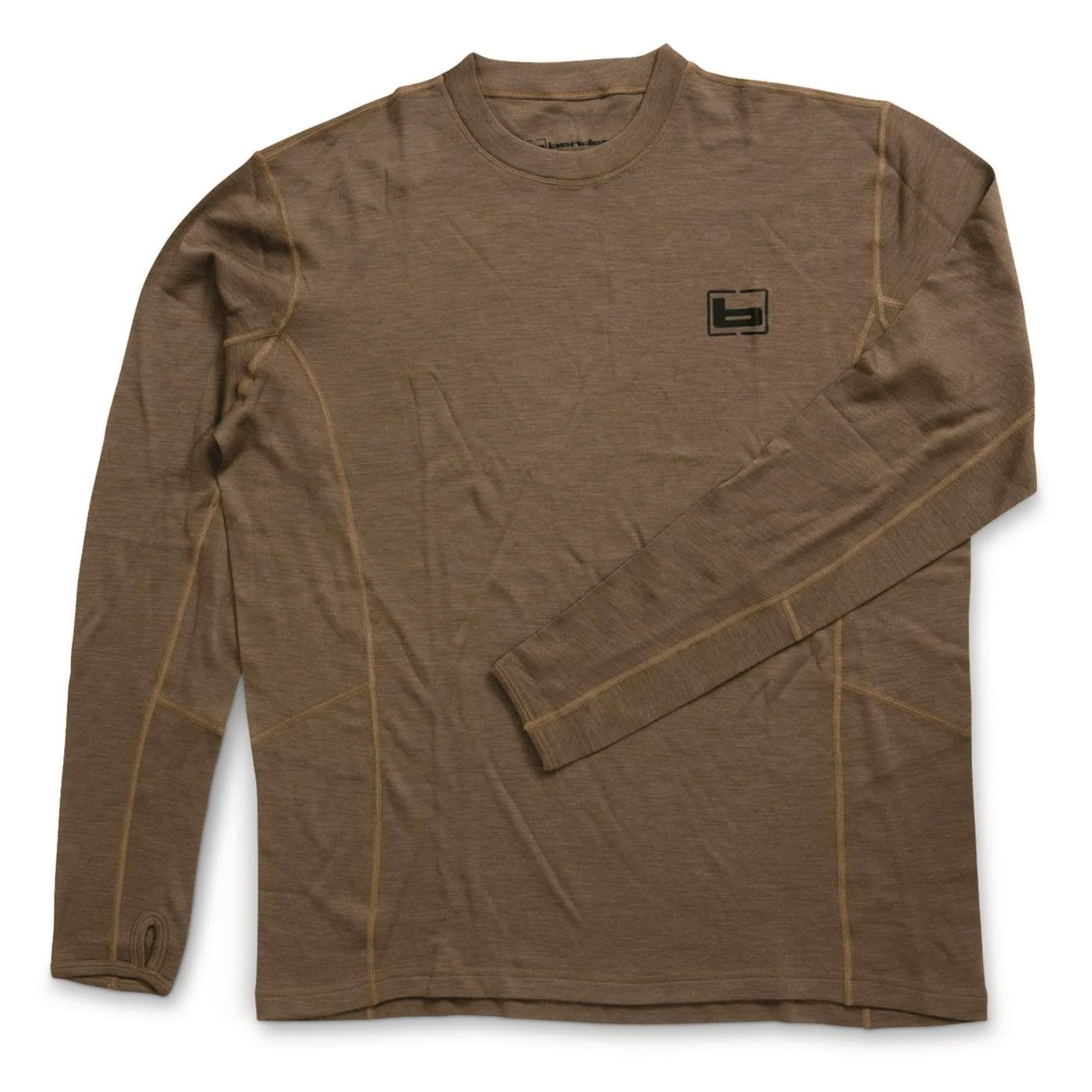 Banded Men's Base Wool Crew Top Long Sleeve-230 gram-Chocolate Size XL