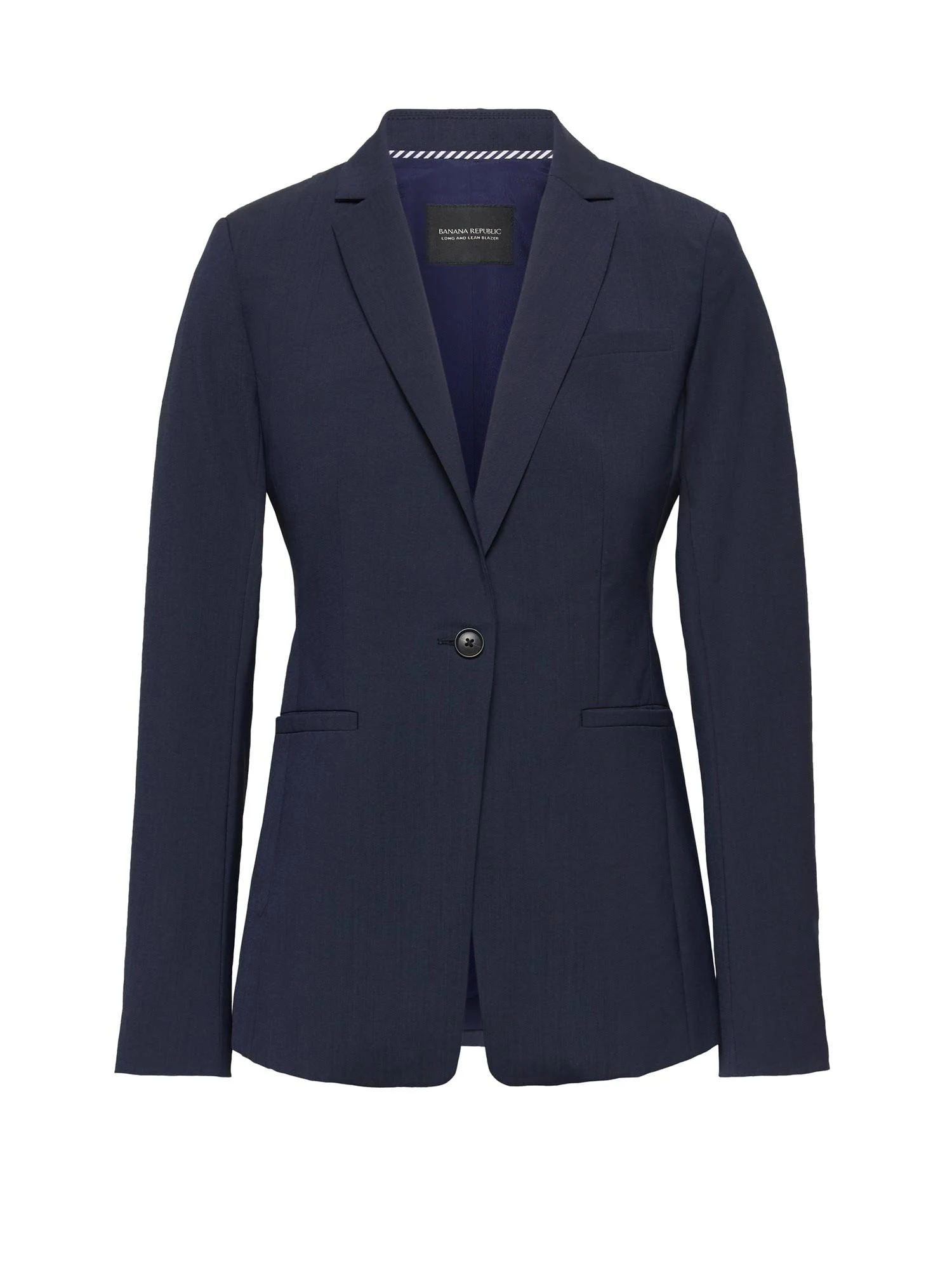 Banana Republic Women's Long & Lean-Fit Washable Wool-Blend Blazer Navy Blue Size 6