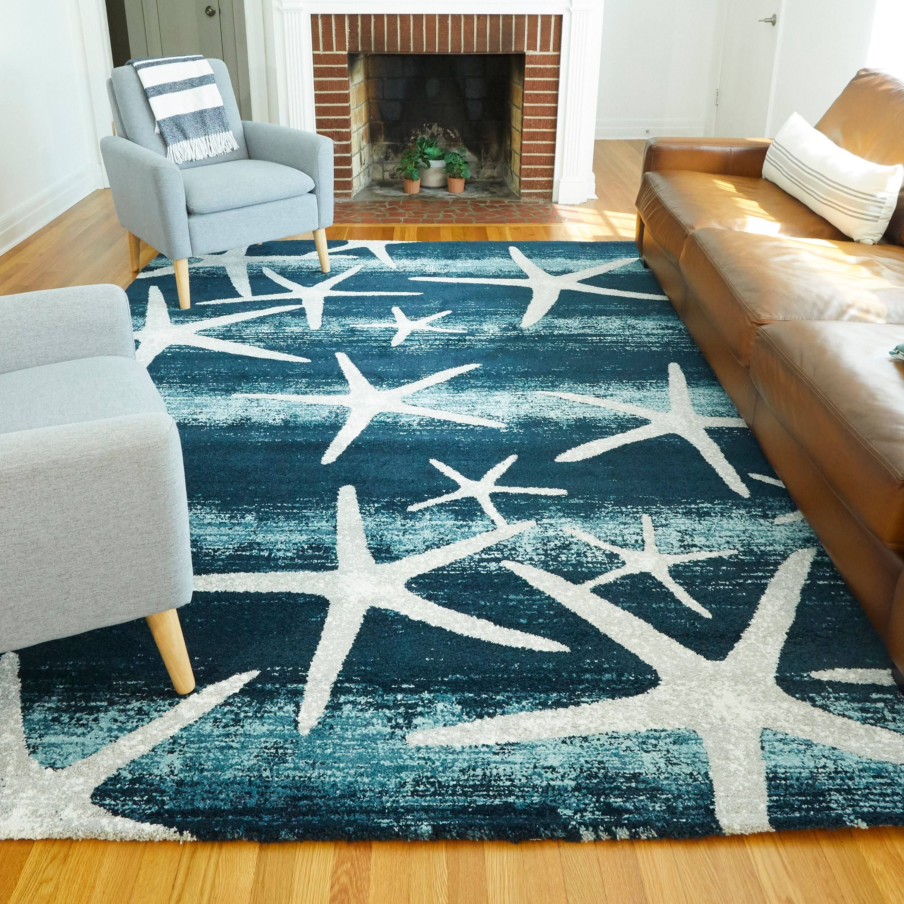 BALTA Martin Dark Blue 7 ft. x 9 ft. Coastal Starfish Area Rug