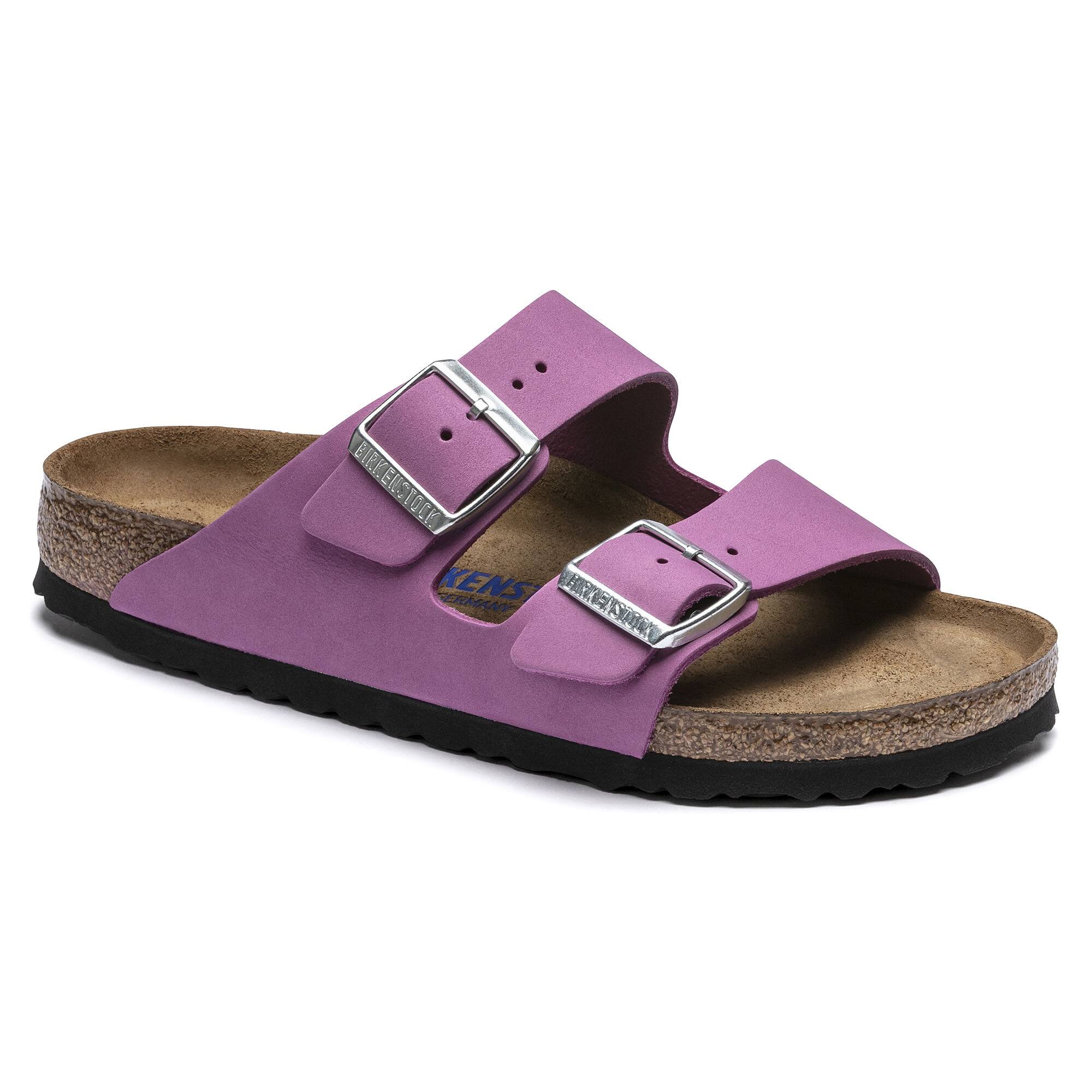 Birkenstock Arizona Nubuck Leather Purple Orchid Two-Strap Sandals