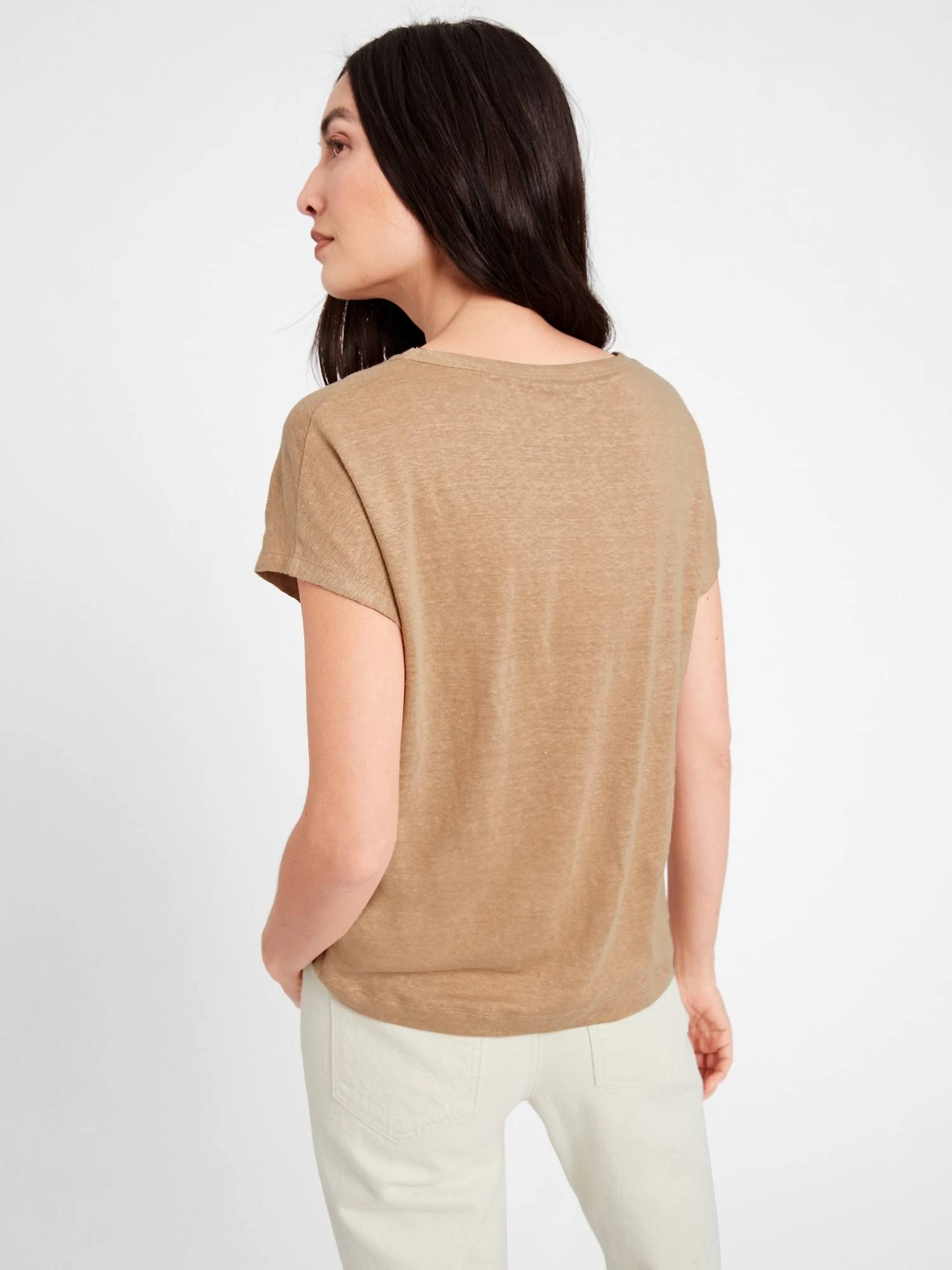 Banana Republic Women's Linen Scoop-Neck T-Shirt Cool Beige Size XL