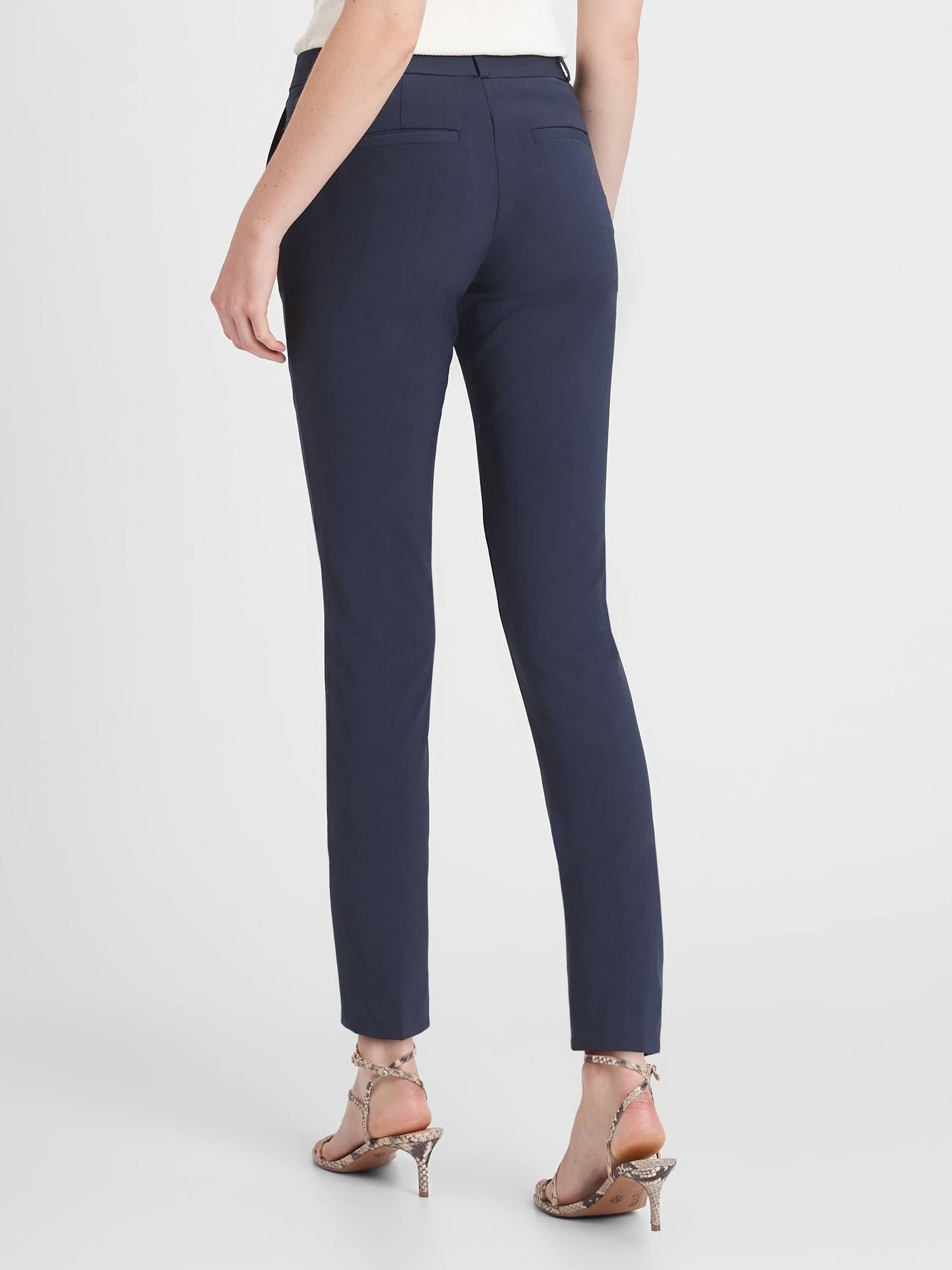 Banana Republic Women's Petite Ryan Slim Straight-Fit Washable Italian Wool Pant Navy Petite Size 14
