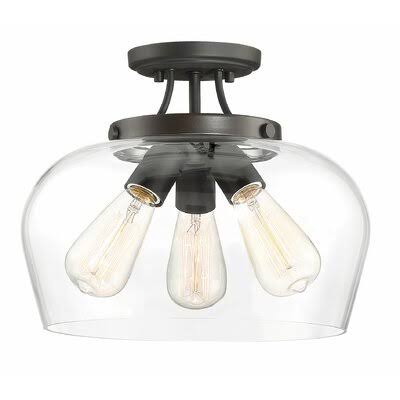 Keener 3 - Light 13x22 Simple Dome Semi Flush Mount Fixture Finish: Bronze