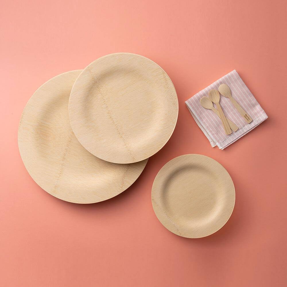 Bambu Veneerware Round Bamboo Plates 9 Inches 25