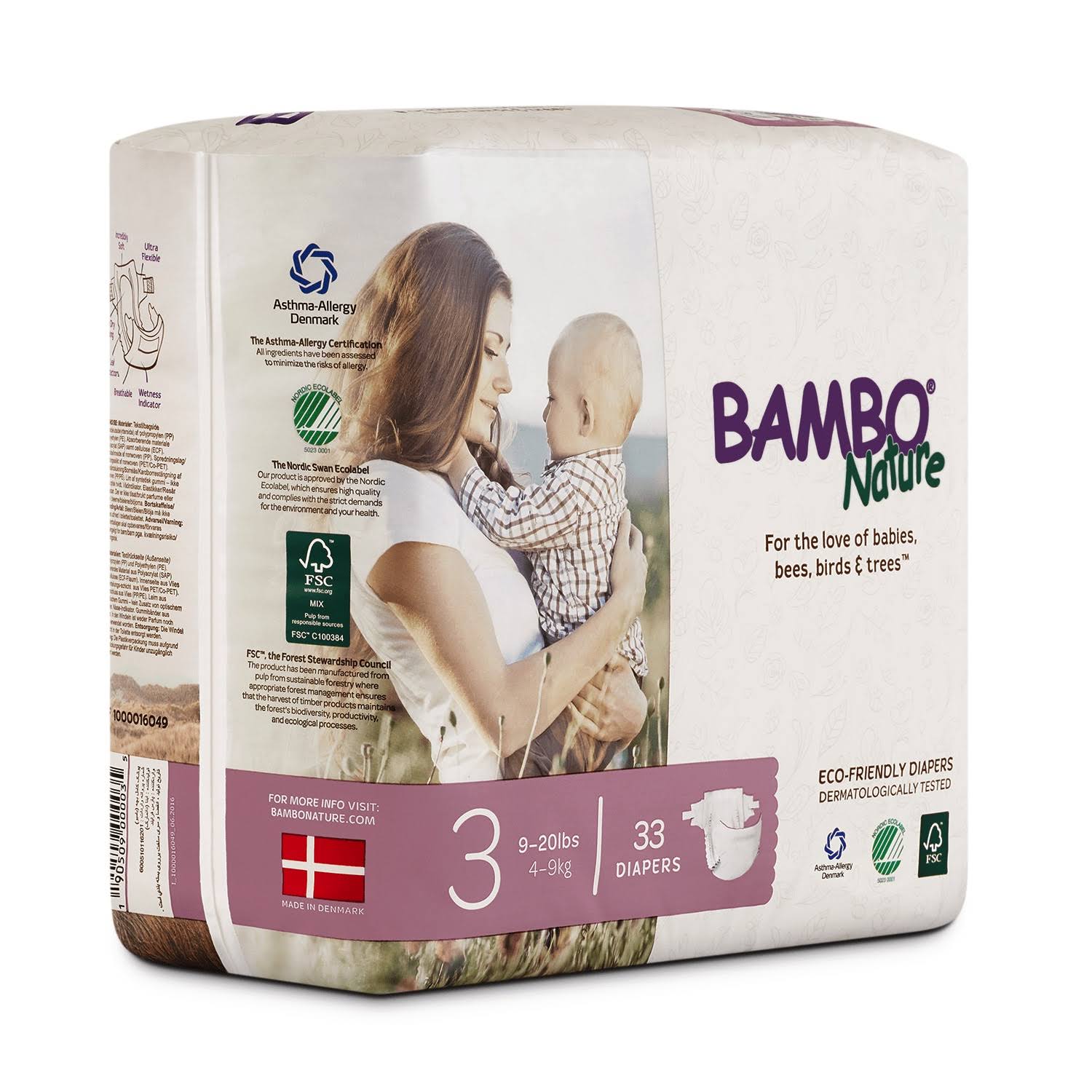 Bambo Nature Eco Friendly Premium Baby Diapers for Sensitive Skin, Sizes 1 - 6 Available, Size: Size 3; 396 Count